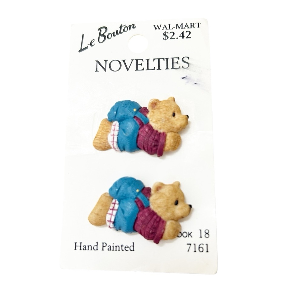 Vintage Unique Hand-Painted Bear Crafting Buttons - Craft Supplies - Granny-Core
